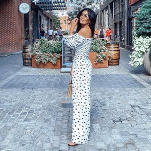 Matching polka dot top and pants!